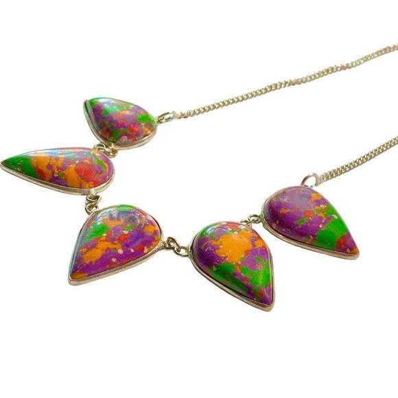 Colorful Mosaic Gemstones in a Silver Overlay Necklace - Picture 4 of 7